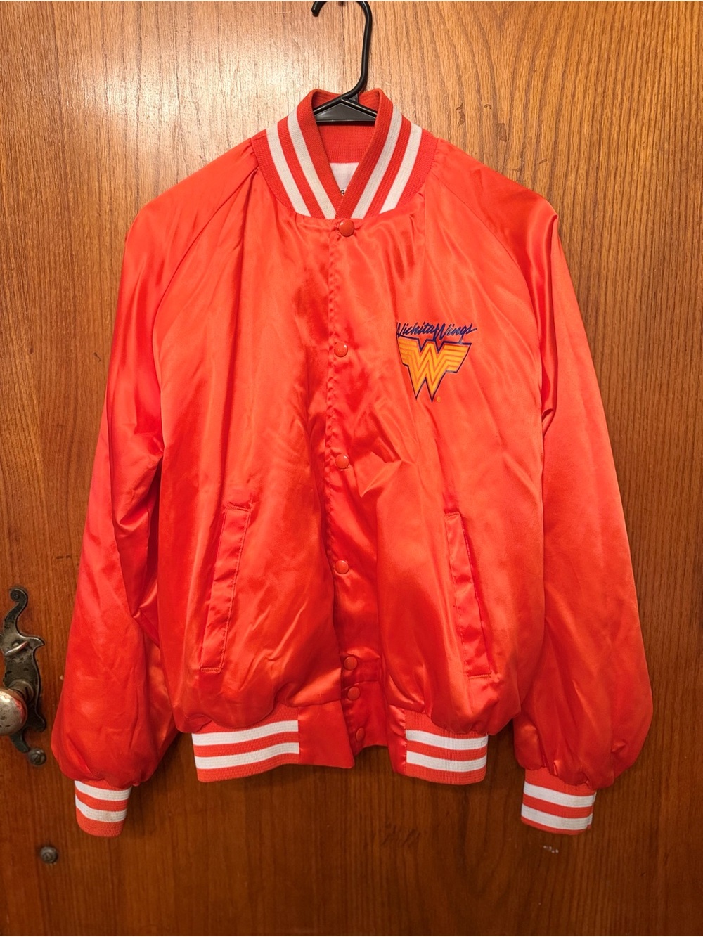 VTG 80s Artex Wichita Wings Satin Bomber Jacket Medium Orange MISL Soccer